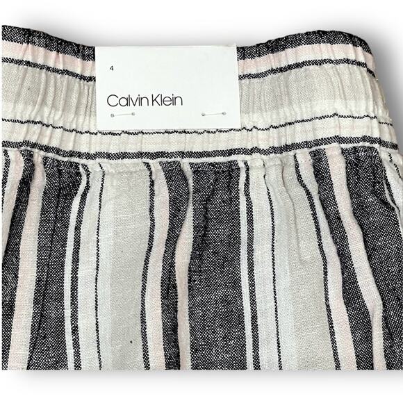 CALVIN KLEIN Gray Ivory Light Pink Stripe Hi Waist Shorts tie front/cuff hem 4 - Picture 13 of 16